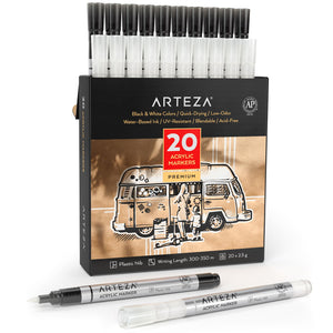 Acrylic Markers Black and White Fine Nib Set of 20