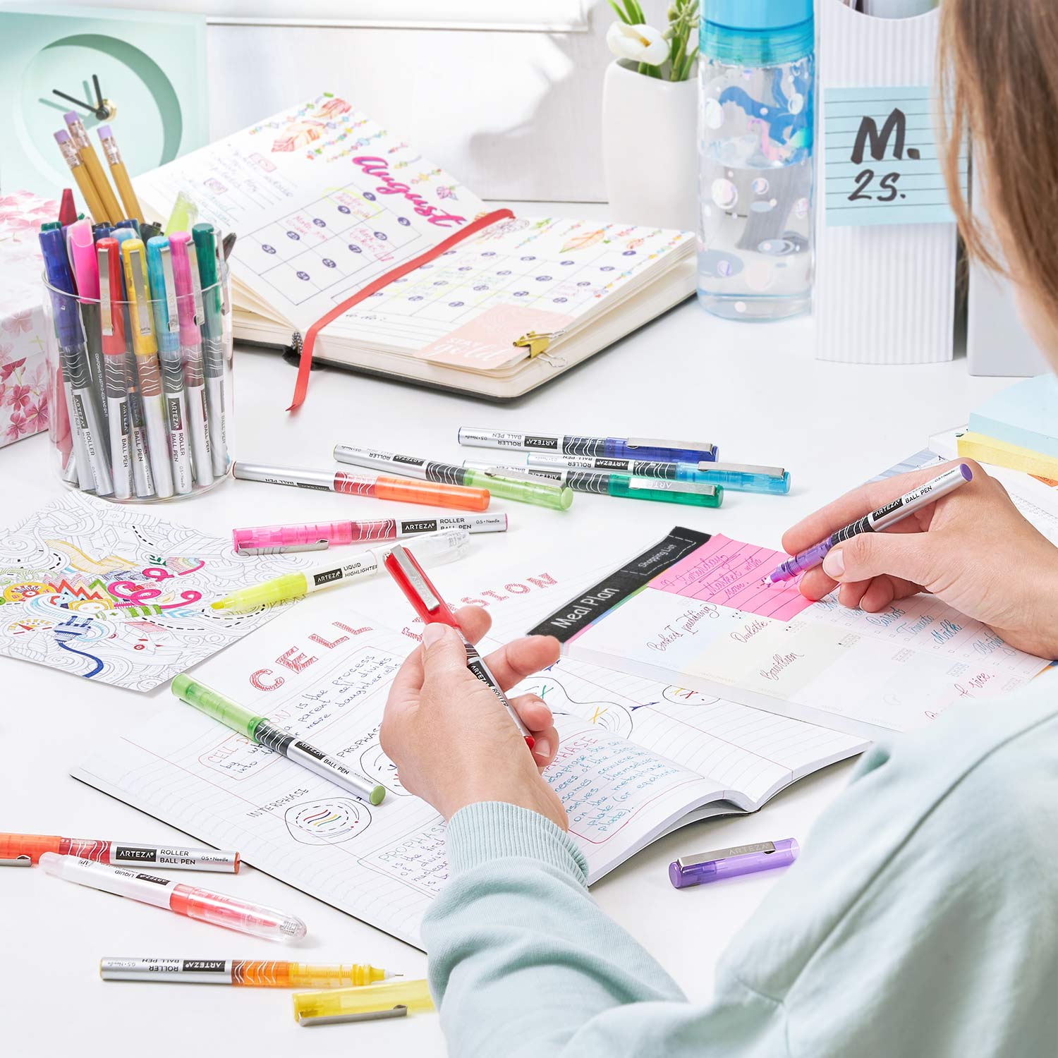 Roller Ball Pens, Multicolor, 0.5mm Needle Nib - Set of 24