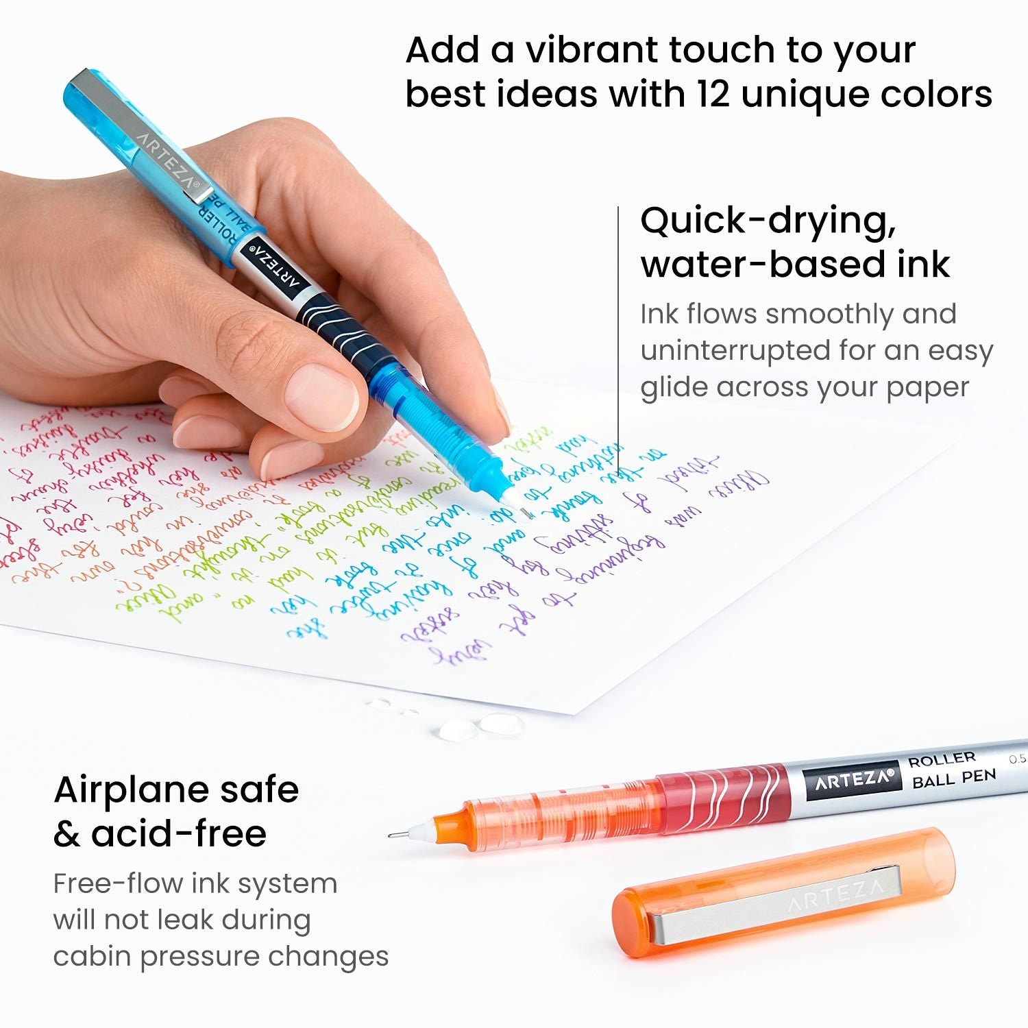 Roller Ball Pens, Multicolor, 0.5mm Needle Nib - Set of 24