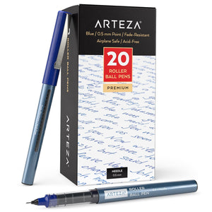 Roller Ball Pens, Blue, 0.5mm Needle Nib - Set of 20