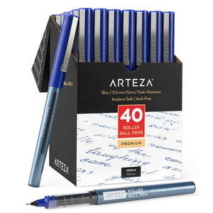 Roller Ball Pens, Blue, 0.5mm Needle Nib- Pack of 40