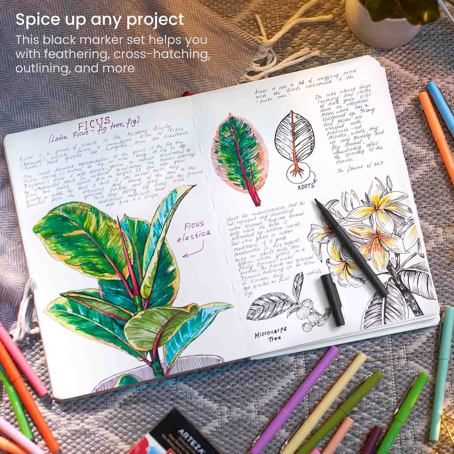 Felt Tip Pens, Black - Set of 12