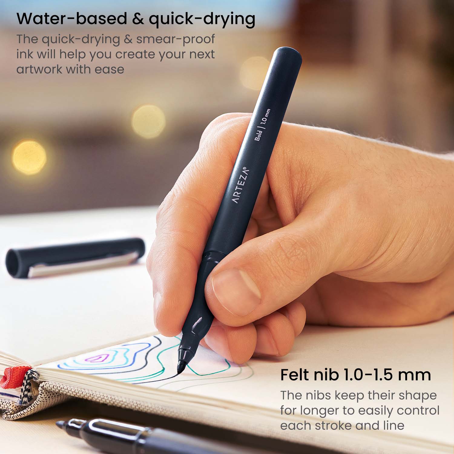 Felt Tip Pens, Black - Set of 12