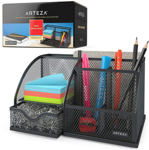 Desk Organizer, Black Mesh - 6 Compartments