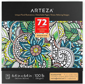 Coloring Book, Floral Illustrations, Gray Outlines, 72 Sheets