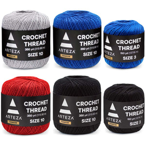 Crochet Thread, 100% Mercerized Cotton, Dark Colors - Set of 6