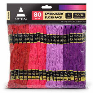 Embroidery Floss, Red, Pink, Purple & Violet Tones - 80 Pieces