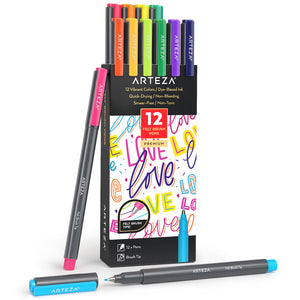 Felt Brush Pens, Vibrant Colors - Set of 12