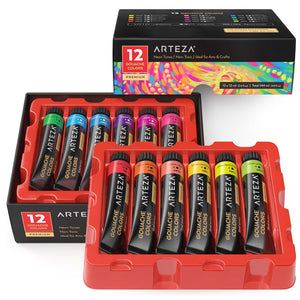 Gouache Paint, Neon, 12ml Tubes - Set of 12