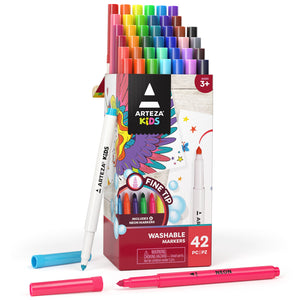 Kids Washable Markers, Fine Tip - Set of 42