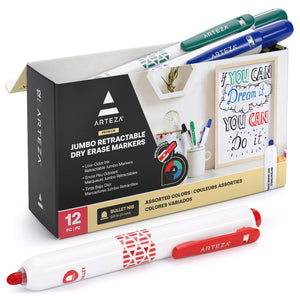 Jumbo Retractable Dry Erase Markers, Assorted Colors - Set of 12