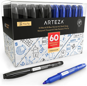Permanent Marker, Black & Blue, Fine Tip - Pack of 60