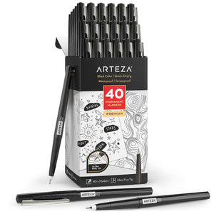 Permanent Markers, Black, Ultra Fine Tip - Set of 40