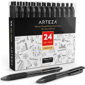 Retractable Gel Ink Pens, Black - Set of 24