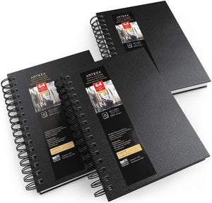 Watercolor Book, Spiral-Bound Black Hardcover, 5.5