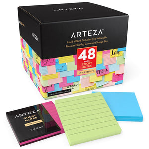 Sticky Notes, Lined & Blank Pads, 100 Sheets - Set of 48