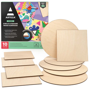 Unfinished Wood, Circles & Squares - Set of 10