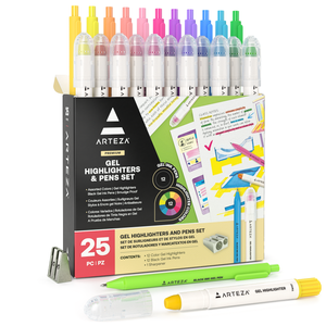12 Gel Highlighter & 12 Pens with Sharpener Combo Set