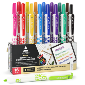 Slim Retractable Dry Erase Markers, Assorted Colors - Set of 16