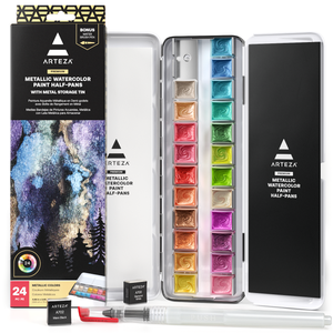 Arteza Half Pans Metallic Watercolor Paint Set of 24