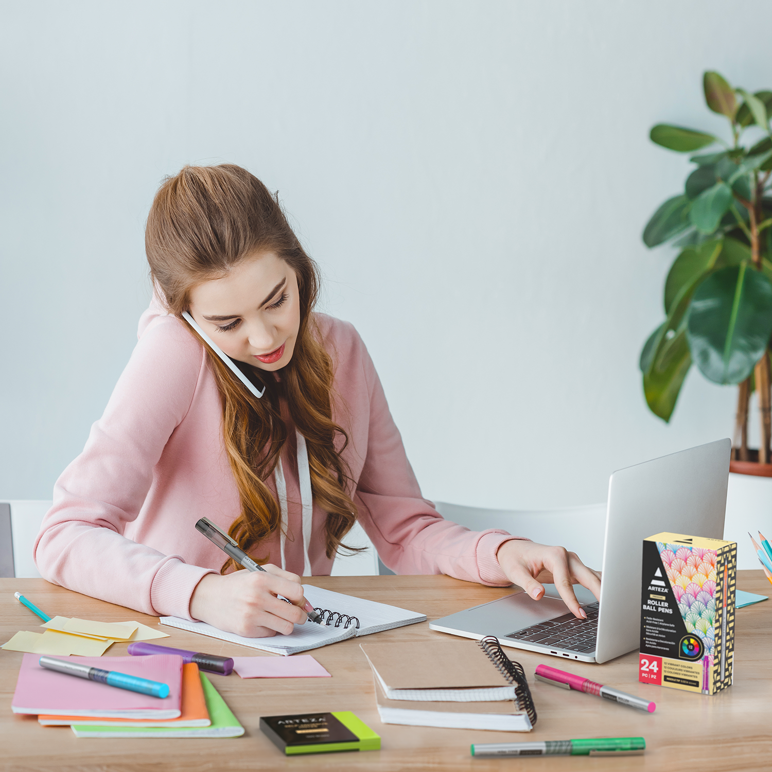 Roller Ball Pens, Multicolor, 0.5mm Needle Nib - Set of 24