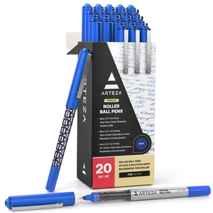 Roller Ball Pens, Blue, 0.7mm Fine Nib - Set of 20