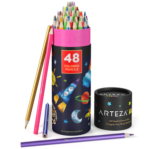 Kids Colored Pencils, Neon & Metallic - Set of 48